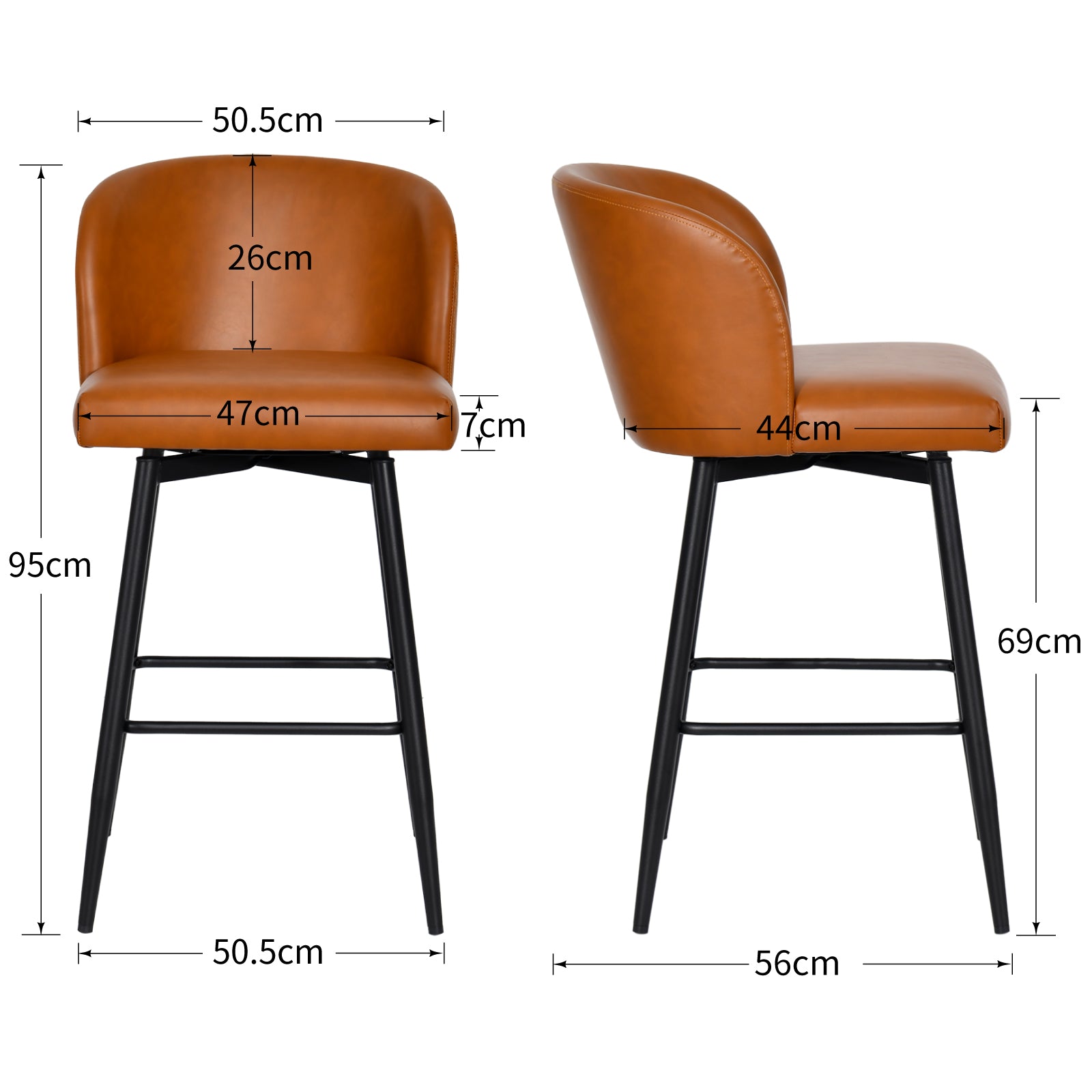 Duhome Barhocker 2er Set Barstuhl 360° Drehbar Küchenstuhl aus PU Bistrohocker