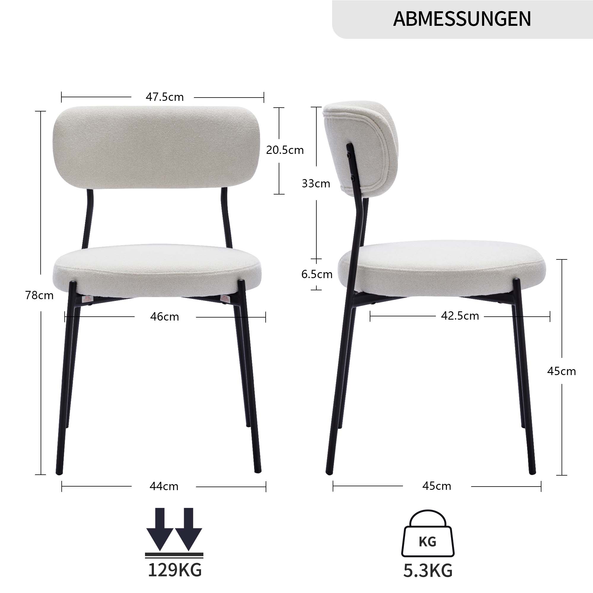 Duhome Esszimmerstühle Küchenstuhl 2er Set Polsterstuhl Wohnzimmerstuhl aus Bouclé Polsterstoff und Metallbeine für Küche Esszimmer Lounge Wohnzimmer Schlafzimmer, Gelb