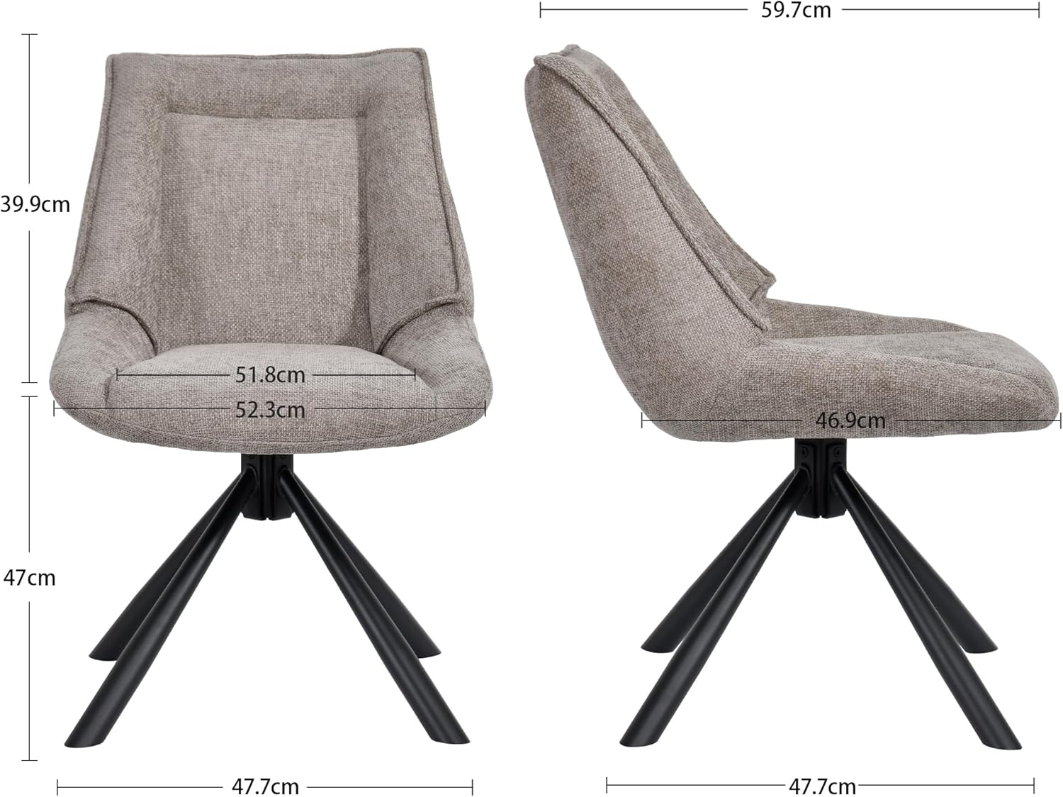 Duhome Esszimmerstuhl, Chenille-Stoff, 180° drehbar