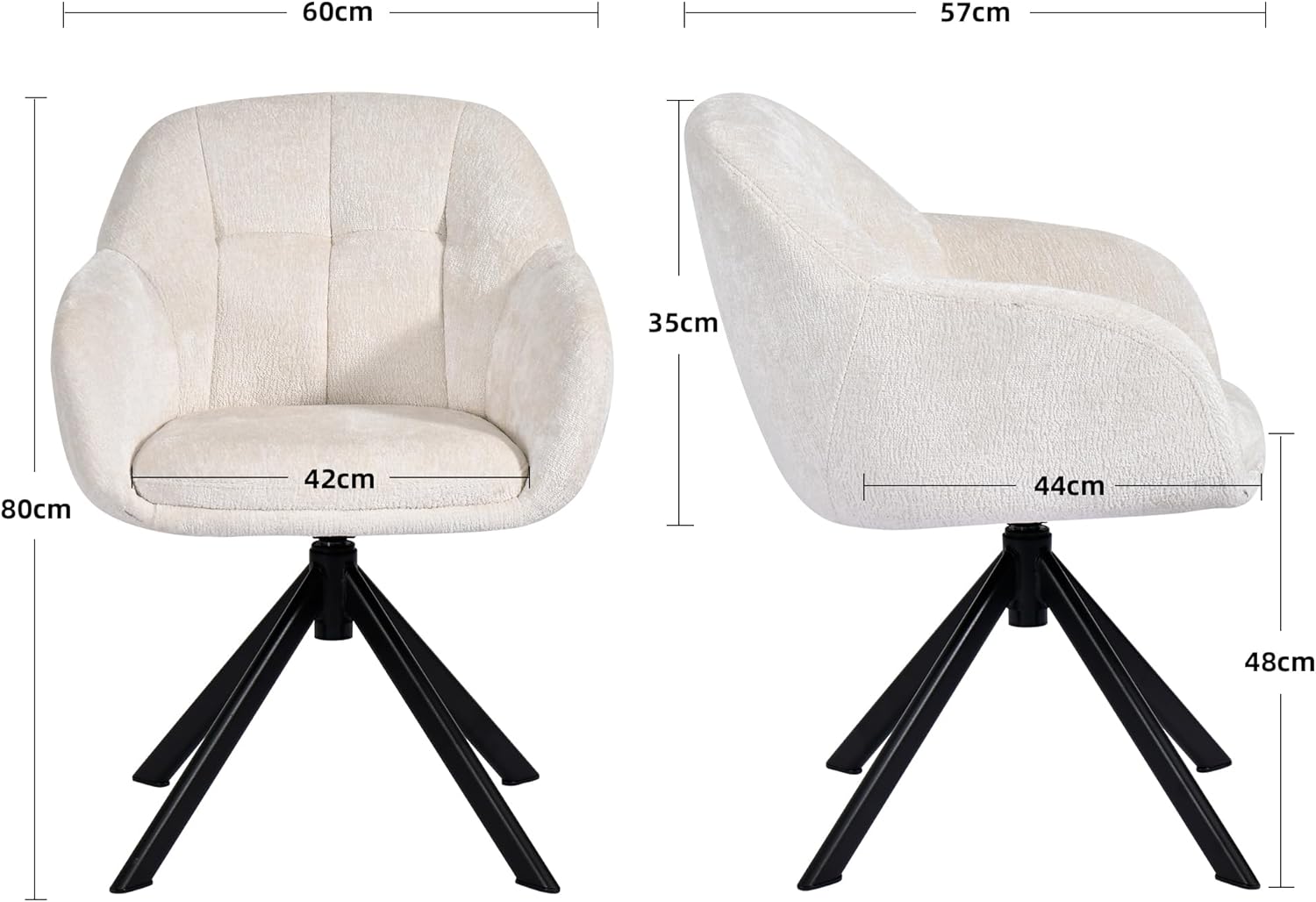 Duhome Loungesessel Armlehnstuhl aus Chenille-Stoff, Schminktisch Stuhl Esszimmerstuhl Sitzschale 360° drehbar 9-213A