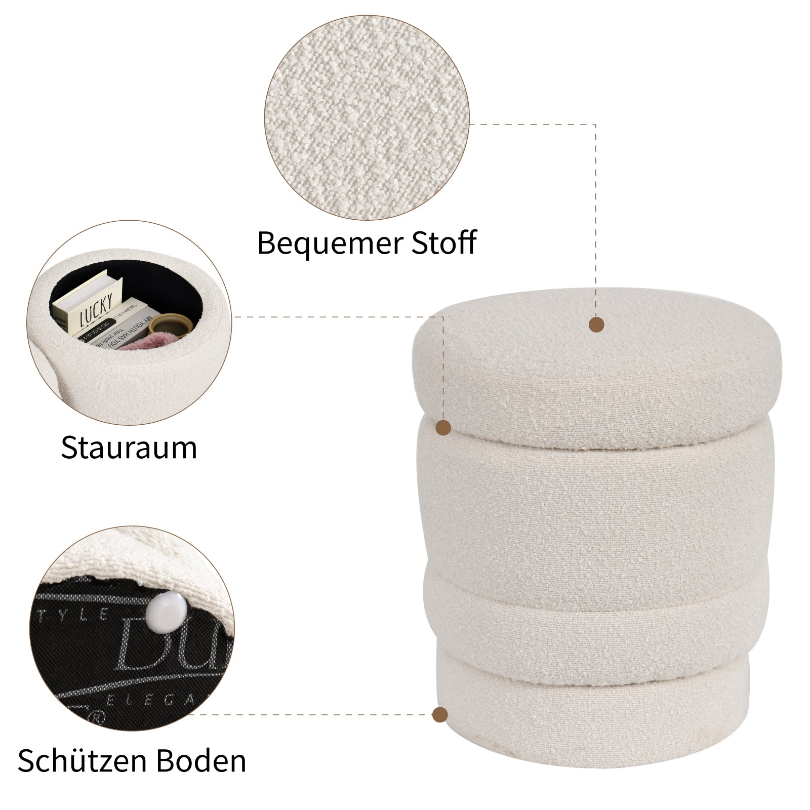 Duhome Ottoman Drehbar Rund Polsterhocker mit Stauraum Sitzhocker mit Deckel Stauhocker