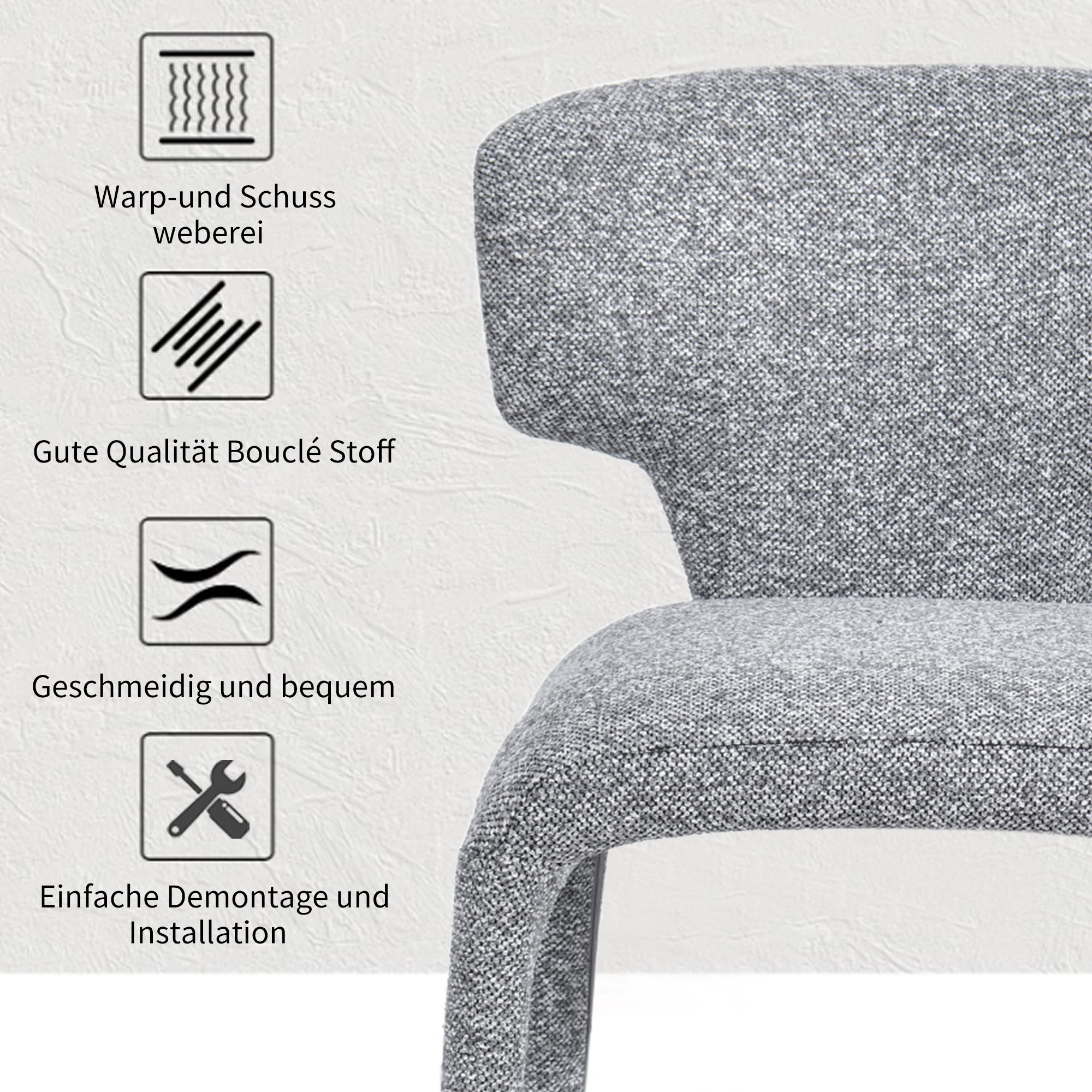 Duhome Essstuhl 2er Set Küchenstuhl Vollbedeckung Bouclé Material Leicht Luxus minimalistischer Stil