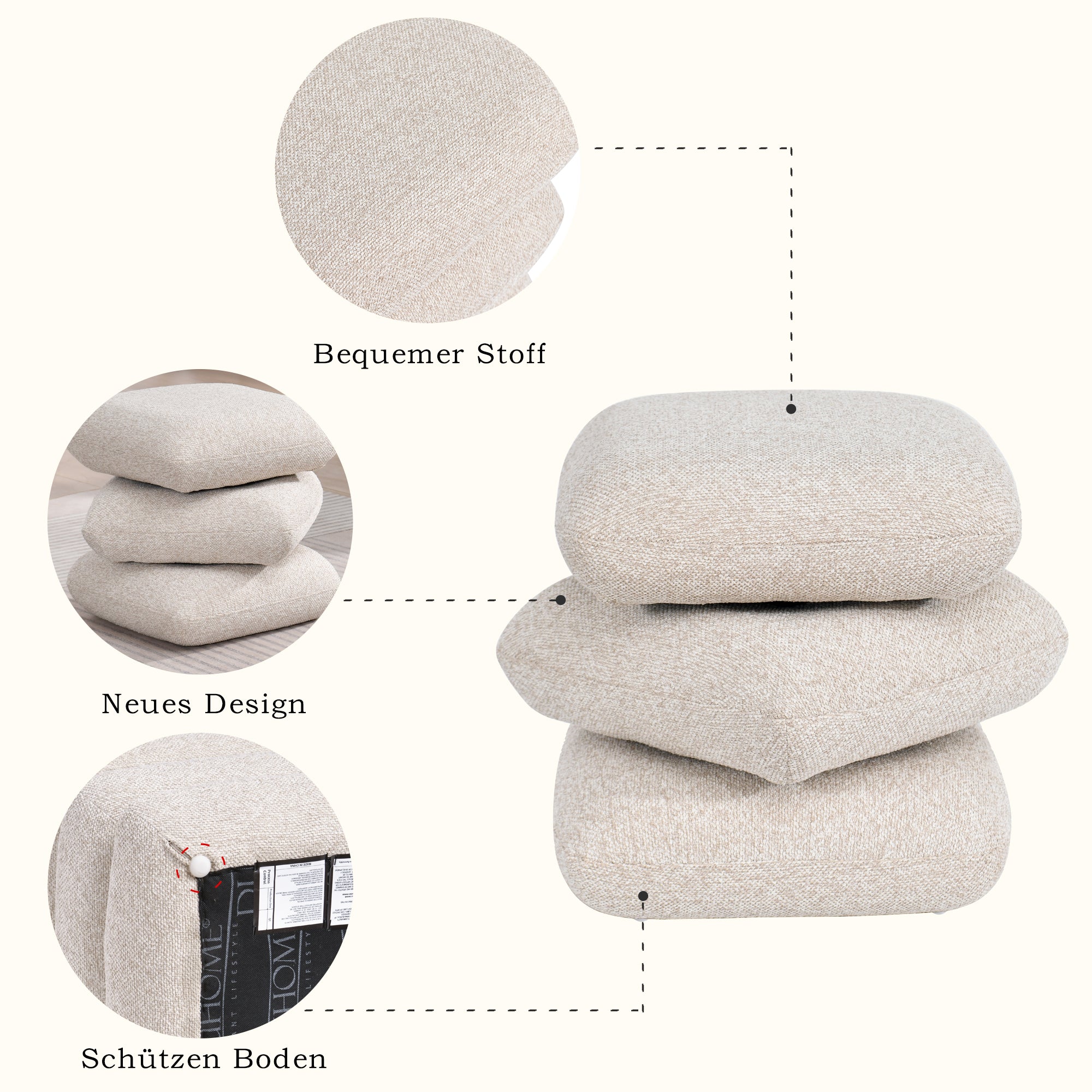 Duhome Sitzhocker aus Bouclé Stoff Ottoman 360° Drehbar Polsterhocker Modern Hocker