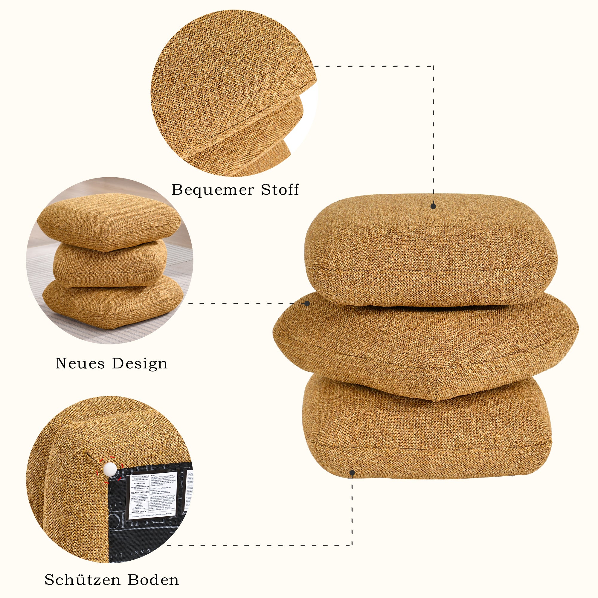 Duhome Sitzhocker aus Bouclé Stoff Ottoman 360° Drehbar Polsterhocker Modern Hocker