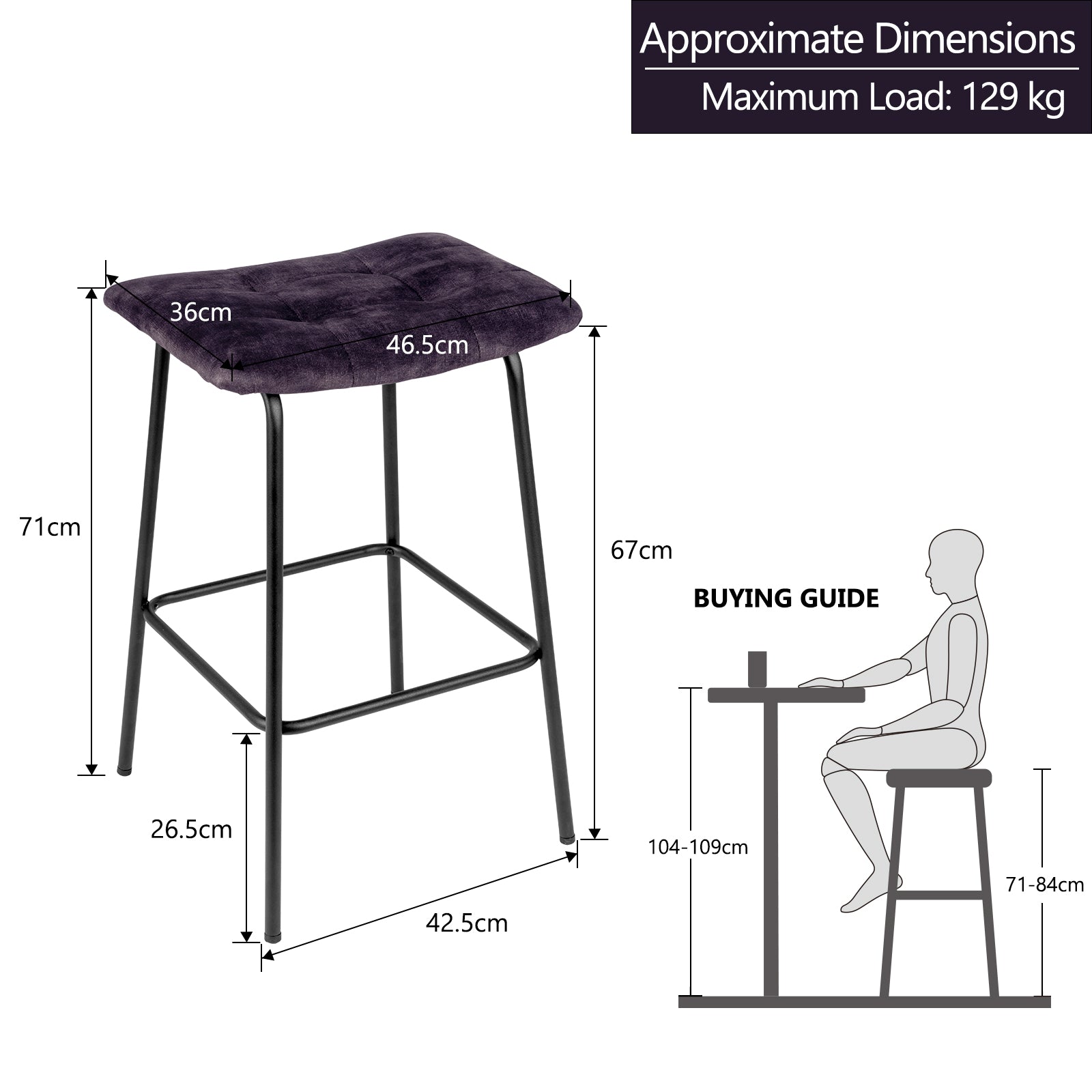 Duhome 2x Barhocker Barstuhl Gestell aus Metall Tresenhocker gepolstert Sitzhöhe 71 cm 5298D1