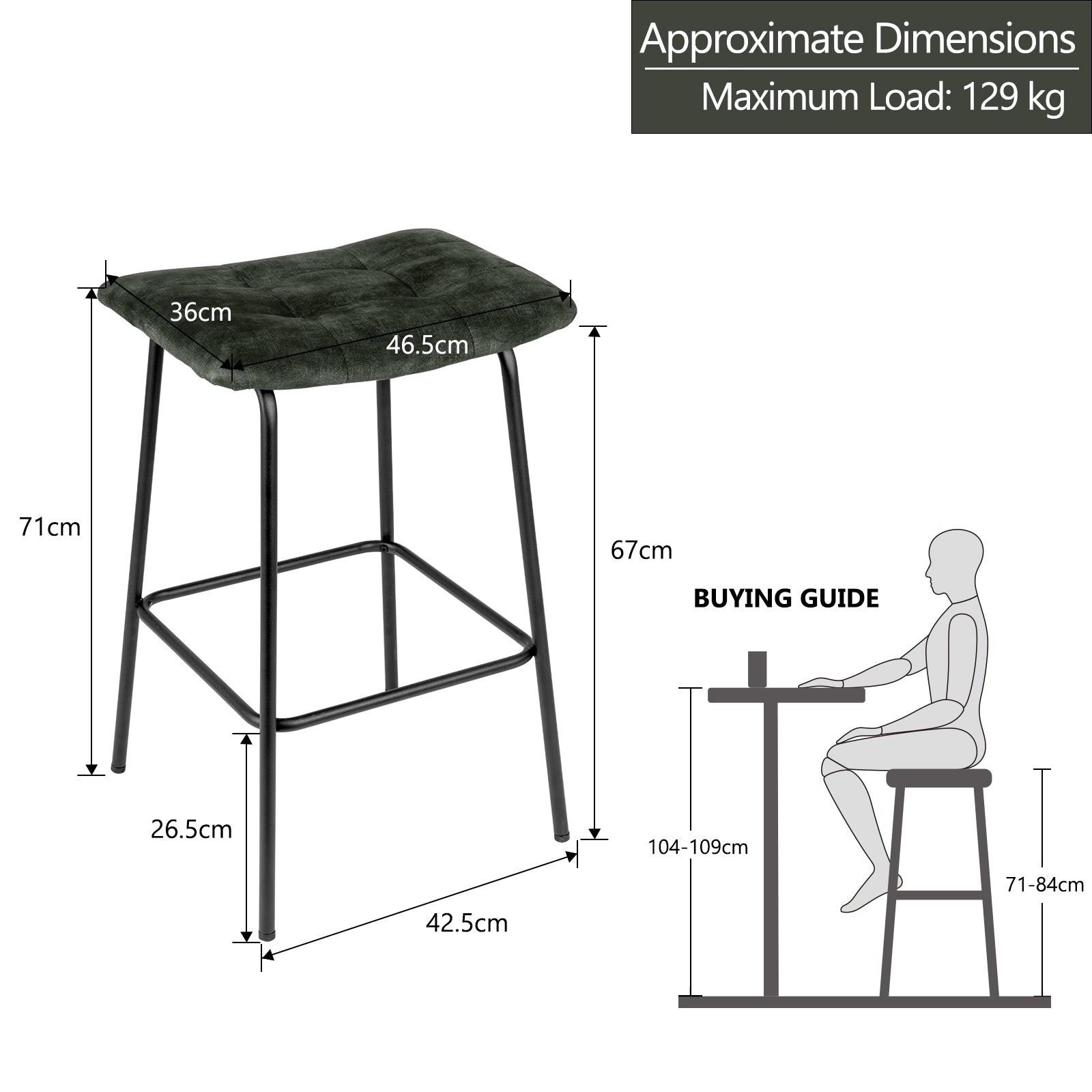 Duhome 2x Barhocker Barstuhl Gestell aus Metall Tresenhocker gepolstert Sitzhöhe 71 cm 5298D1