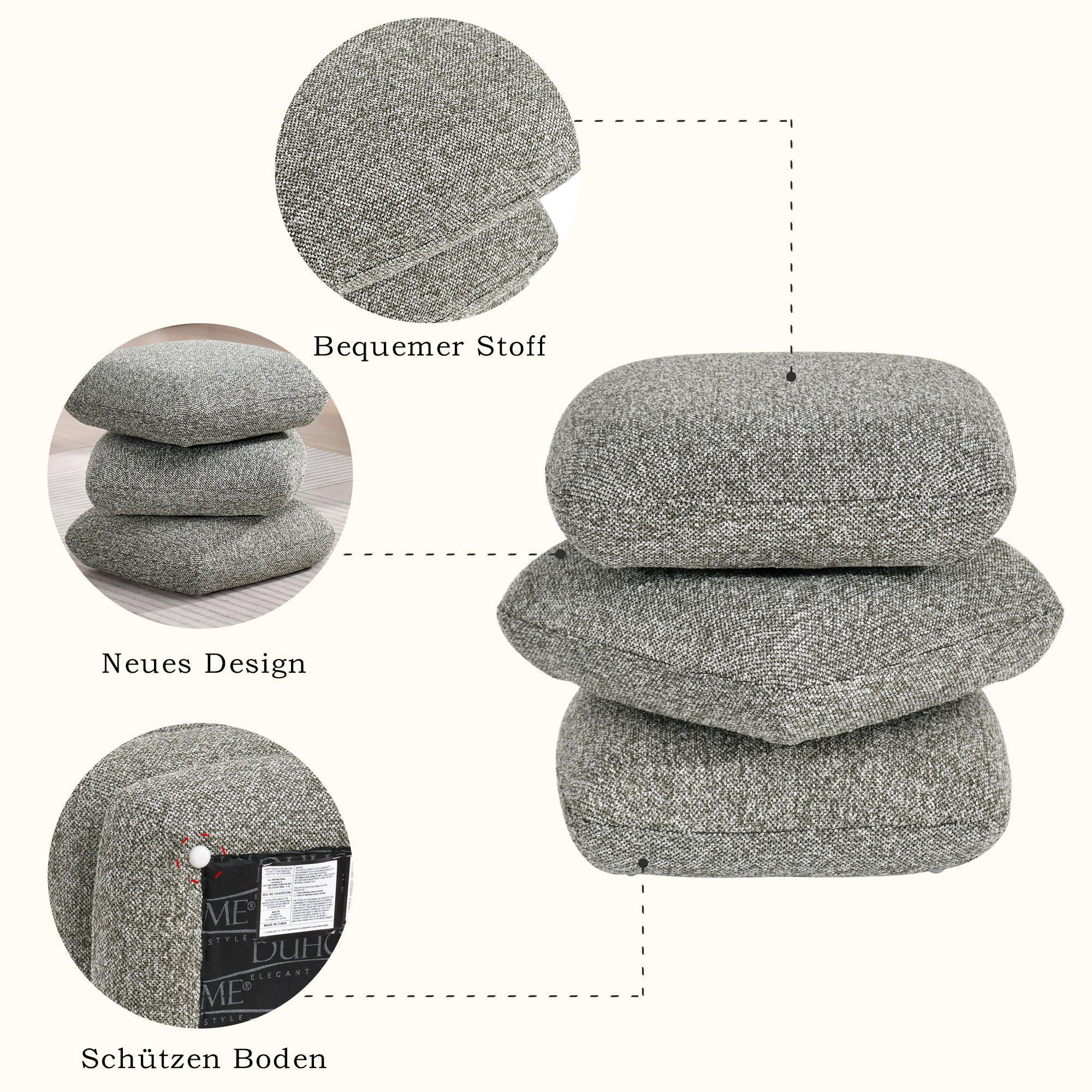 Duhome Sitzhocker aus Bouclé Stoff Ottoman 360° Drehbar Polsterhocker Modern Hocker