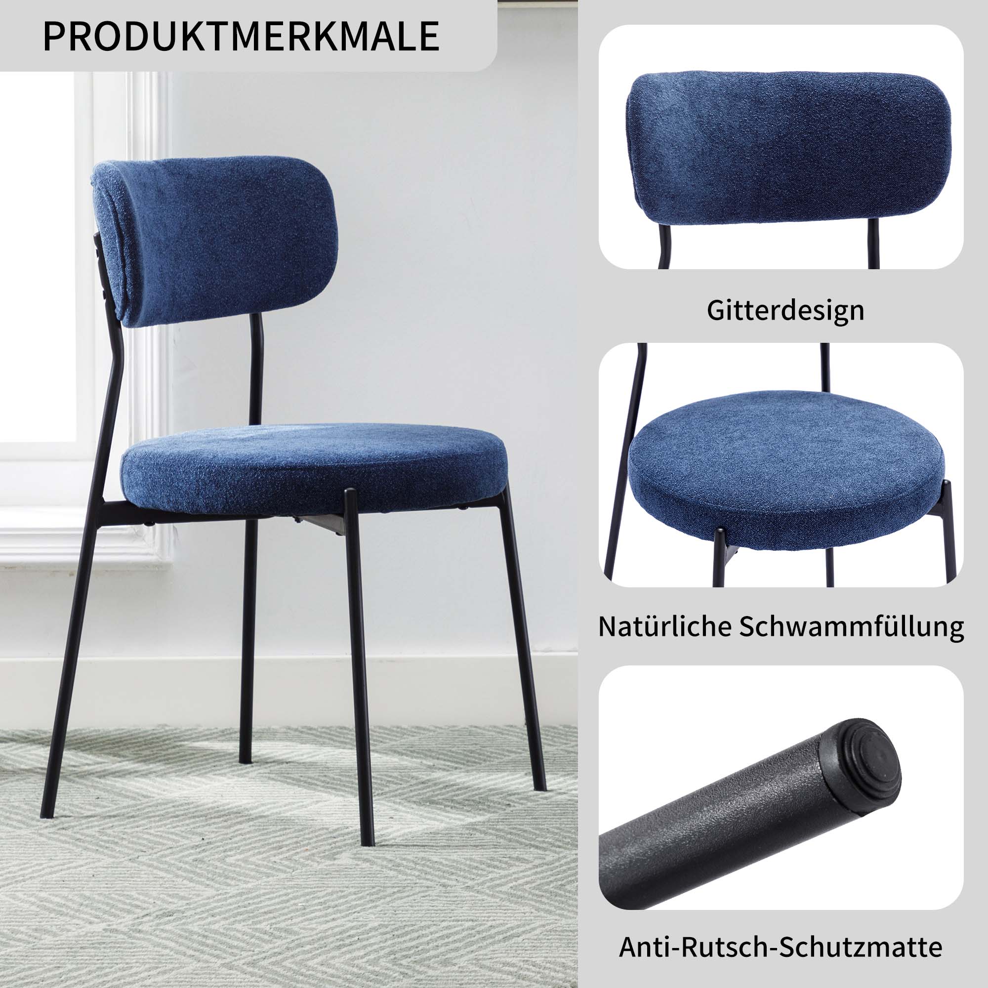 Duhome Esszimmerstühle Küchenstuhl 2er Set Polsterstuhl Wohnzimmerstuhl aus Bouclé Polsterstoff und Metallbeine für Küche Esszimmer Lounge Wohnzimmer Schlafzimmer, Gelb