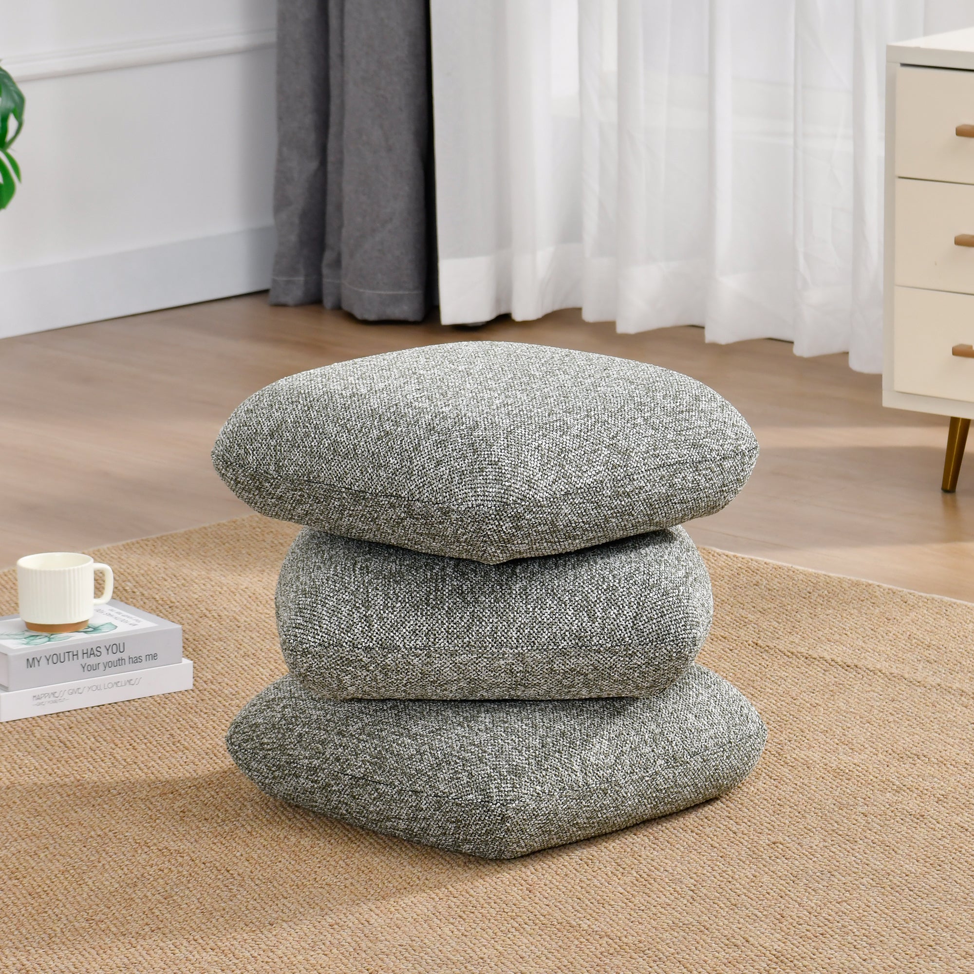 Duhome Sitzhocker aus Bouclé Stoff Ottoman 360° Drehbar Polsterhocker Modern Hocker