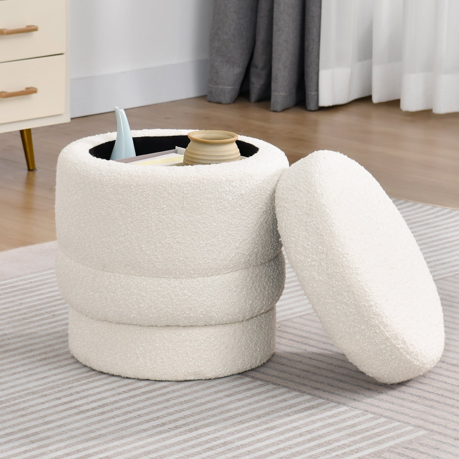 Duhome Ottoman Drehbar Rund Polsterhocker mit Stauraum Sitzhocker mit Deckel Stauhocker