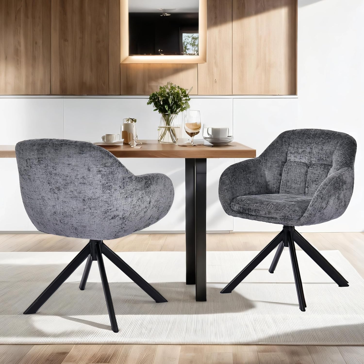 Duhome Loungesessel Armlehnstuhl aus Chenille-Stoff, Schminktisch Stuhl Esszimmerstuhl Sitzschale 360° drehbar 9-213A