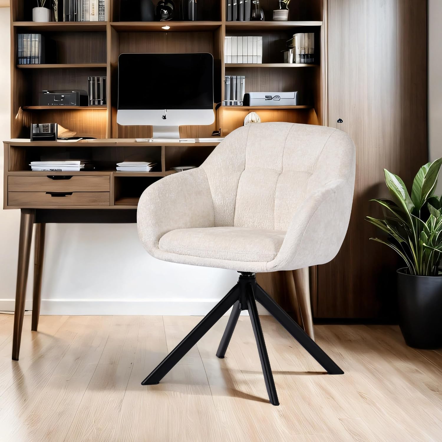 Duhome Loungesessel Armlehnstuhl aus Chenille-Stoff, Schminktisch Stuhl Esszimmerstuhl Sitzschale 360° drehbar 9-213A