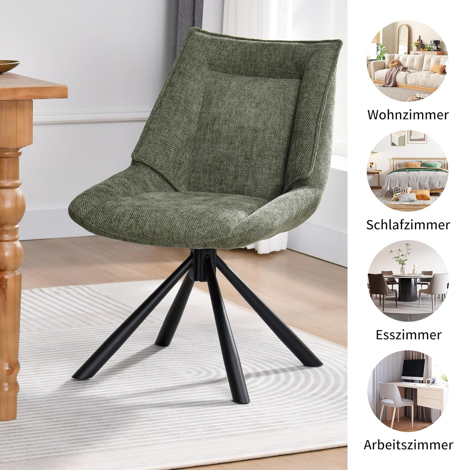 Duhome Esszimmerstuhl, Chenille-Stoff, 180° drehbar