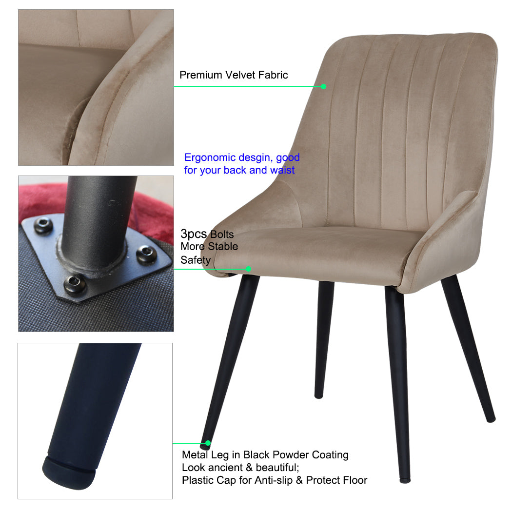 2er Set Esszimmerstuhl aus Stoff Samt Stuhl Retro Design Polsterstuhl mit Rückenlehne Metallbeine Farbauswahl Duhome 8066