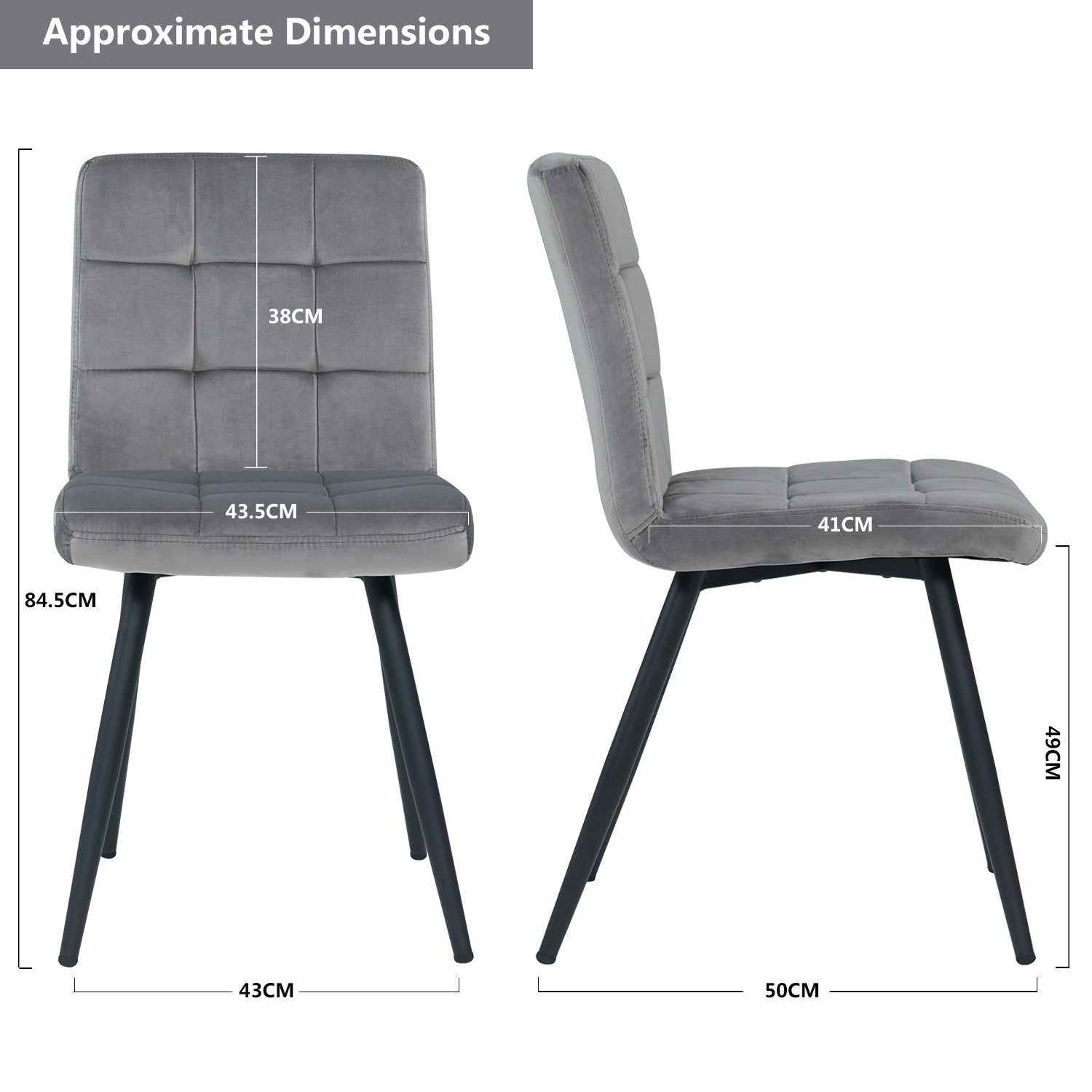 2er Set Esszimmerstuhl aus Stoff Samt Farbauswahl Stuhl Retro Design Polsterstuhl mit Rückenlehne Metallbeine Duhome 8043B