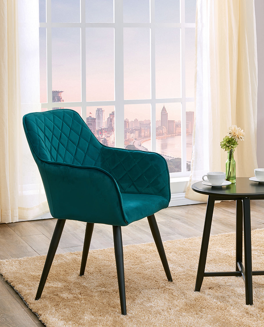 Esszimmerstuhl aus Stoff (Samt) Farbauswahl Retro Design Armlehnstuhl Stuhl mit Rückenlehne Sessel Metallbeine Duhome 8058