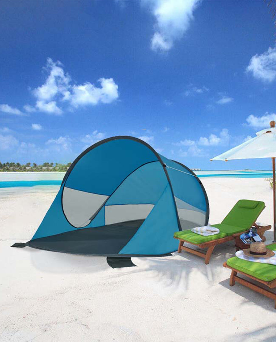 Strandmuschel Pop Up Strandzelt Blau Polyester blitzschneller Aufbau Wetter- und Sichtschutz Duhome BT-006