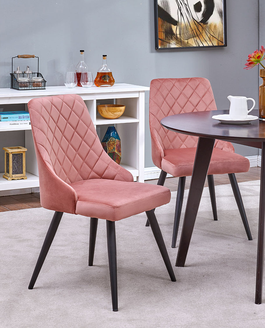 2er Set Esszimmerstuhl Stoff Samt gesteppt Retro Design Polsterstuhl mit Rückenlehne Metallbeine Farbauswahl Duhome 8089