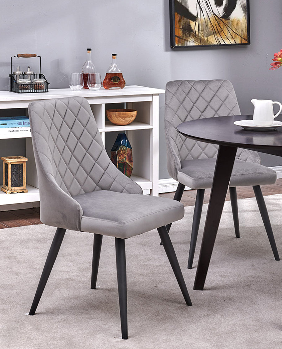 2er Set Esszimmerstuhl Stoff Samt gesteppt Retro Design Polsterstuhl mit Rückenlehne Metallbeine Farbauswahl Duhome 8089