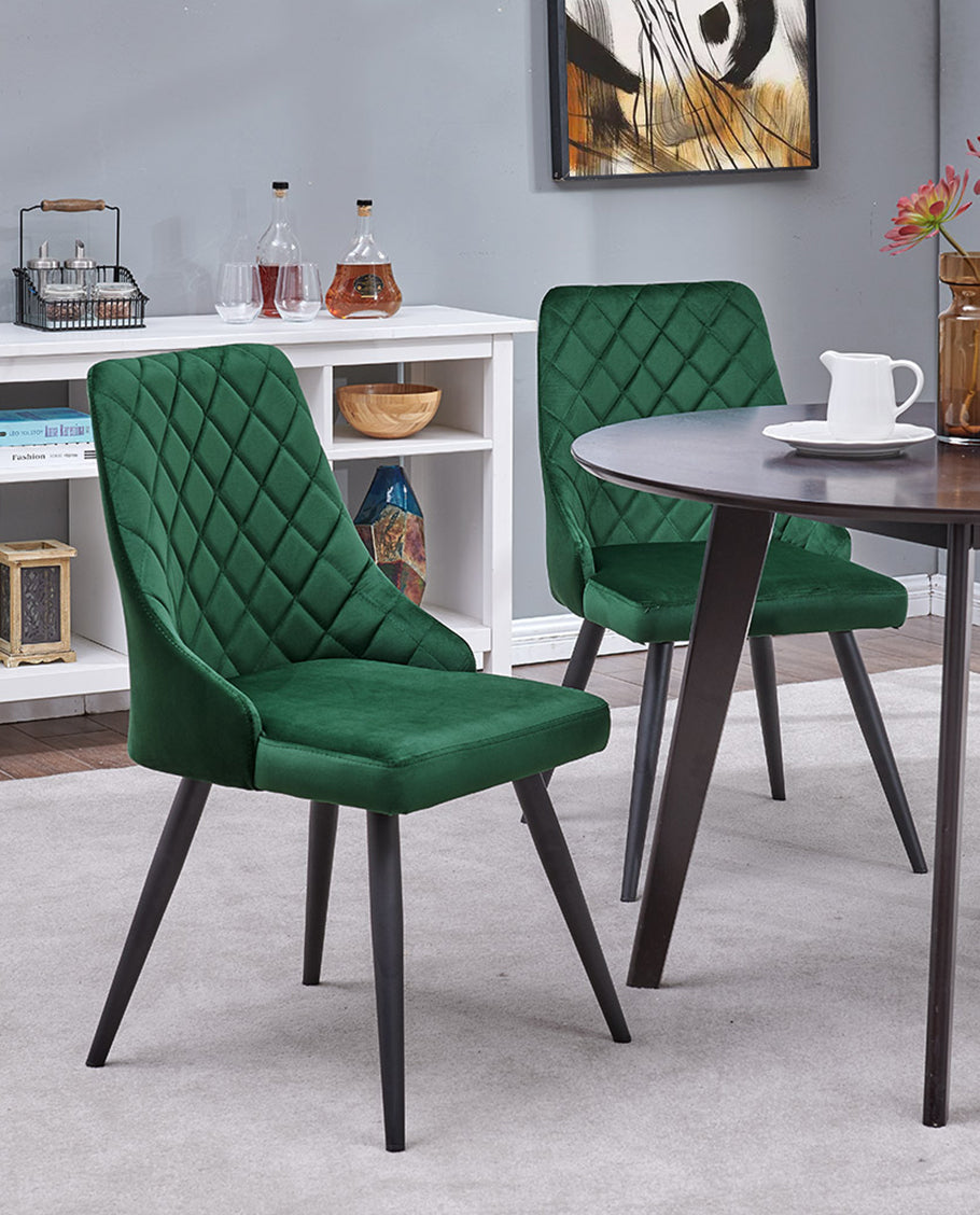 2er Set Esszimmerstuhl Stoff Samt gesteppt Retro Design Polsterstuhl mit Rückenlehne Metallbeine Farbauswahl Duhome 8089