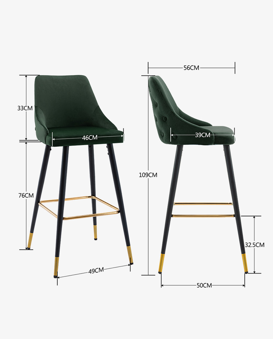 2x Barhocker Barstuhl aus Stoff Samt Gestell aus Metall Tresenhocker Bar Sessel gut gepolstert mit Lehne Farbauswahl Duhome 5170G