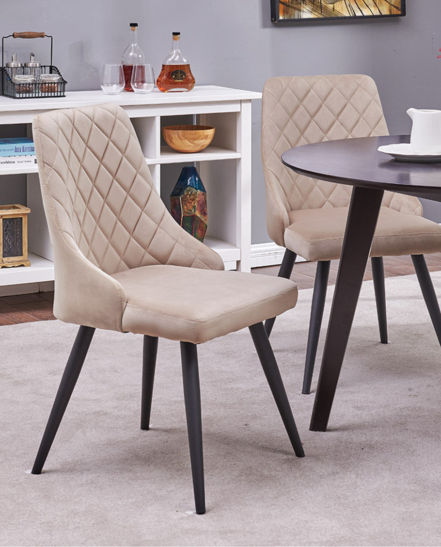 2er Set Esszimmerstuhl Stoff Samt gesteppt Retro Design Polsterstuhl mit Rückenlehne Metallbeine Farbauswahl Duhome 8089