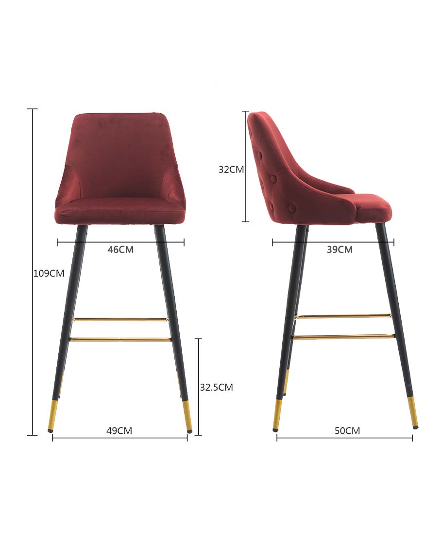 2x Barhocker Barstuhl aus Stoff Samt Gestell aus Metall Tresenhocker Bar Sessel gut gepolstert mit Lehne Farbauswahl Duhome 5170G