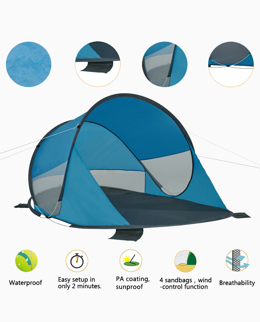 Strandmuschel Pop Up Strandzelt Blau Polyester blitzschneller Aufbau Wetter- und Sichtschutz Duhome BT-006