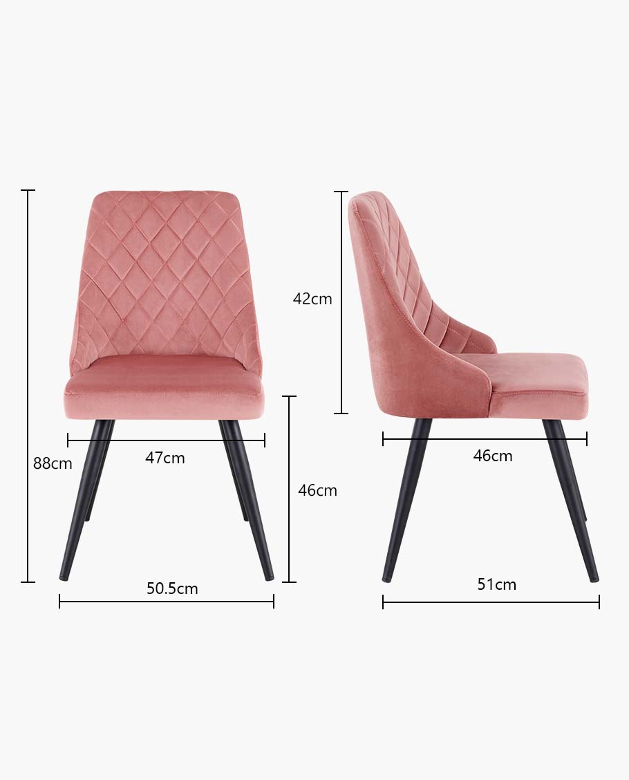 2er Set Esszimmerstuhl Stoff Samt gesteppt Retro Design Polsterstuhl mit Rückenlehne Metallbeine Farbauswahl Duhome 8089