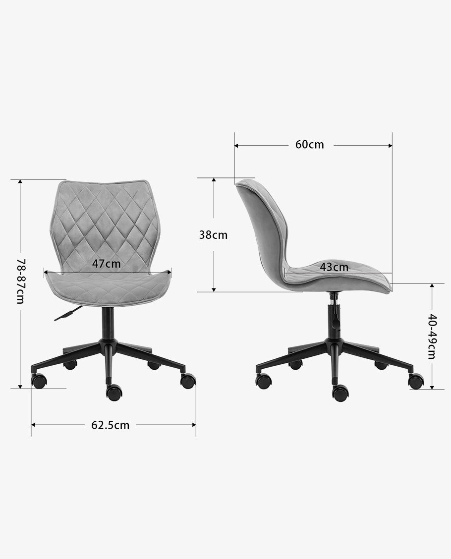 Drehstuhl aus edlem Samtstoff Grau Rollhocker Bürostuhl Stoff Höhenverstellung Schreibtischstuhl drehbar Farbauswahl Duhome 5180W