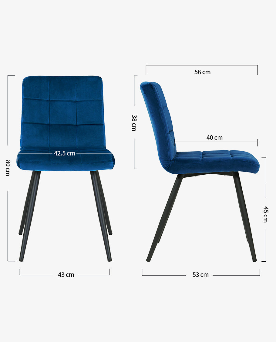 2er Set Esszimmerstuhl aus Stoff Samt Farbauswahl Stuhl Retro Design Polsterstuhl mit Rückenlehne Metallbeine Duhome 8043B