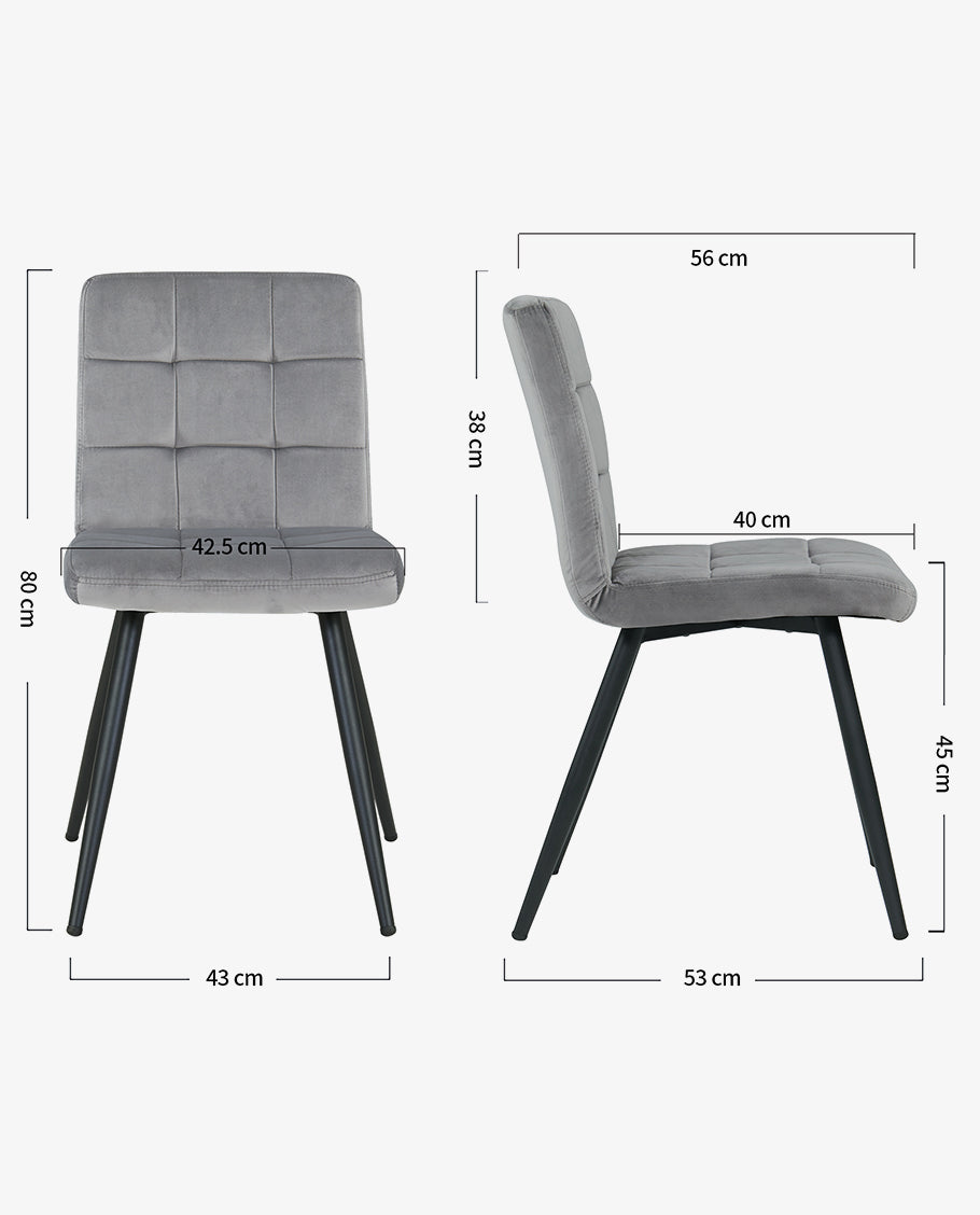 2er Set Esszimmerstuhl aus Stoff Samt Farbauswahl Stuhl Retro Design Polsterstuhl mit Rückenlehne Metallbeine Duhome 8043B
