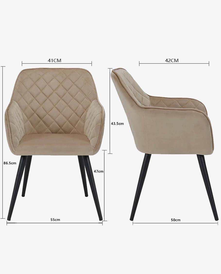 Esszimmerstuhl aus Stoff (Samt) Farbauswahl Retro Design Armlehnstuhl Stuhl mit Rückenlehne Sessel Metallbeine Duhome 8058