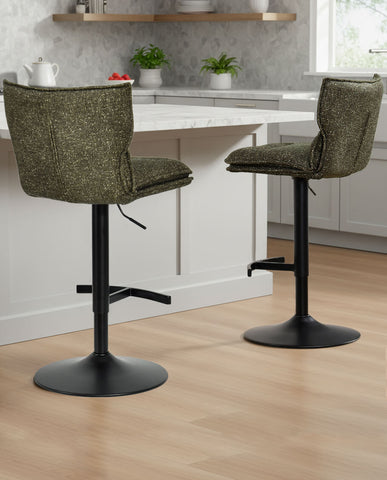 Höhenverstellbarer Drehbarer Bouclé-Barhocker mit Fußstütze