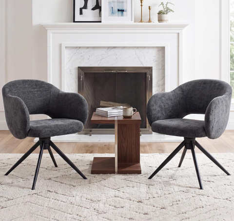 180° Swivel Dining Chairs Set of 2 with Auto-Return & Hollow Back in Plush Chenille