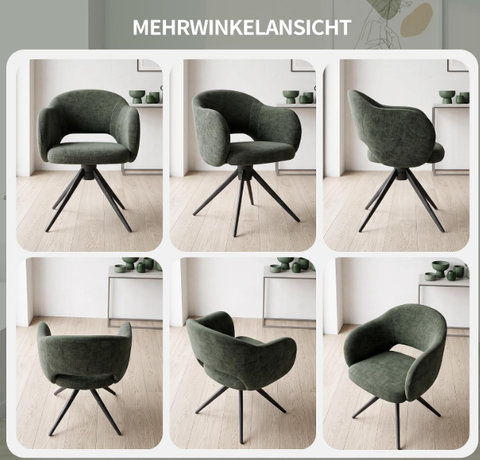 180° Swivel Dining Chairs Set of 2 with Auto-Return & Hollow Back in Plush Chenille