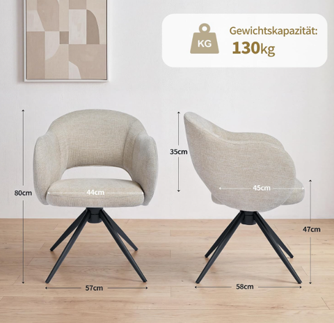 180° Swivel Dining Chairs Set of 2 with Auto-Return & Hollow Back in Plush Chenille