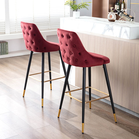 2x Barhocker Barstuhl aus Stoff Samt Gestell aus Metall Tresenhocker Bar Sessel gut gepolstert mit Lehne Farbauswahl Duhome 5170G