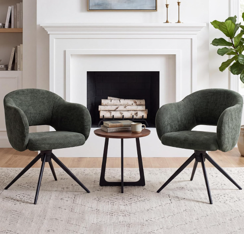 180° Swivel Dining Chairs Set of 2 with Auto-Return & Hollow Back in Plush Chenille