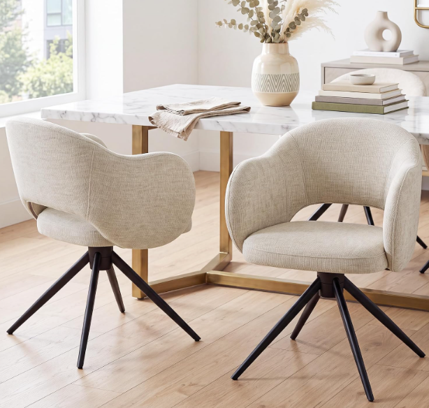 180° Swivel Dining Chairs Set of 2 with Auto-Return & Hollow Back in Plush Chenille