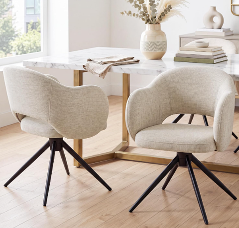 180° Swivel Dining Chairs Set of 2 with Auto-Return & Hollow Back in Plush Chenille