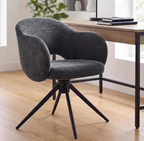 180° Swivel Dining Chairs Set of 2 with Auto-Return & Hollow Back in Plush Chenille