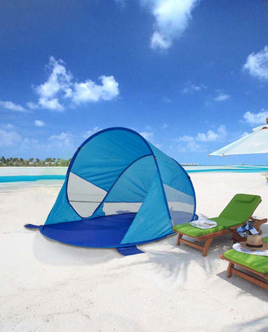 Strandmuschel Pop Up Strandzelt Blau Polyester blitzschneller Aufbau Wetter- und Sichtschutz Duhome BT-006