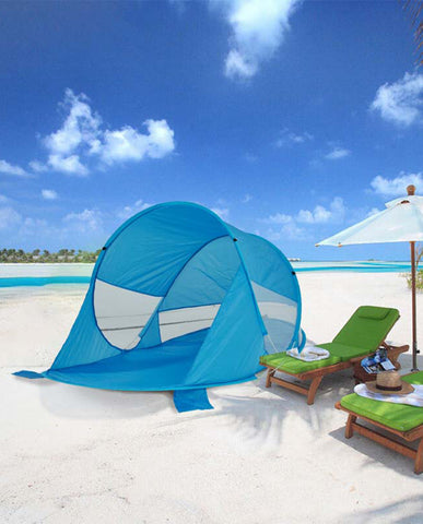 Strandmuschel Pop Up Strandzelt Blau Polyester blitzschneller Aufbau Wetter- und Sichtschutz Duhome BT-006