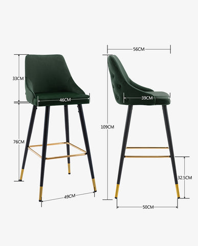 2x Barhocker Barstuhl aus Stoff Samt Gestell aus Metall Tresenhocker Bar Sessel gut gepolstert mit Lehne Farbauswahl Duhome 5170G