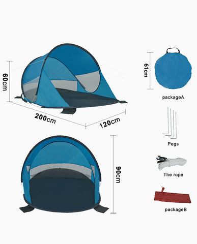 Strandmuschel Pop Up Strandzelt Blau Polyester blitzschneller Aufbau Wetter- und Sichtschutz Duhome BT-006
