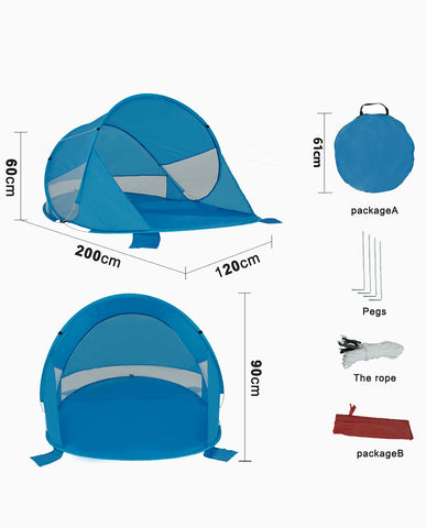 Strandmuschel Pop Up Strandzelt Blau Polyester blitzschneller Aufbau Wetter- und Sichtschutz Duhome BT-006