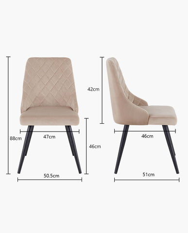 2er Set Esszimmerstuhl Stoff Samt gesteppt Retro Design Polsterstuhl mit Rückenlehne Metallbeine Farbauswahl Duhome 8089