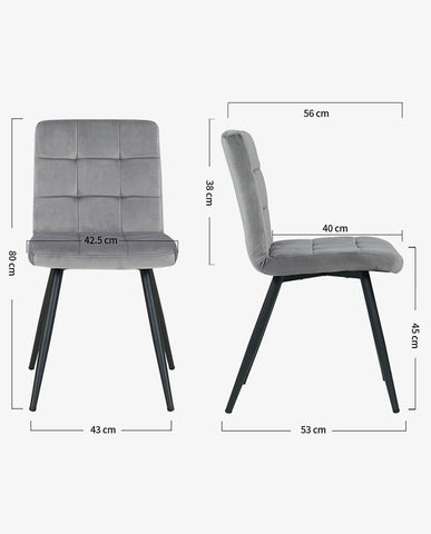 2er Set Esszimmerstuhl aus Stoff Samt Farbauswahl Stuhl Retro Design Polsterstuhl mit Rückenlehne Metallbeine Duhome 8043B