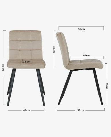 2er Set Esszimmerstuhl aus Stoff Samt Farbauswahl Stuhl Retro Design Polsterstuhl mit Rückenlehne Metallbeine Duhome 8043B